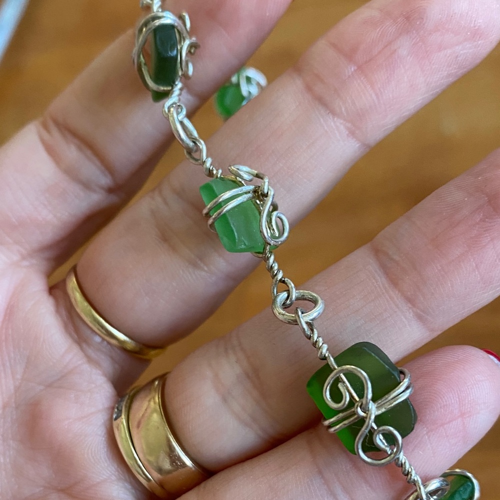 Sterling Silver Green Sea Glass Wire-Wrapped Bracelet - Picture 6 of 6